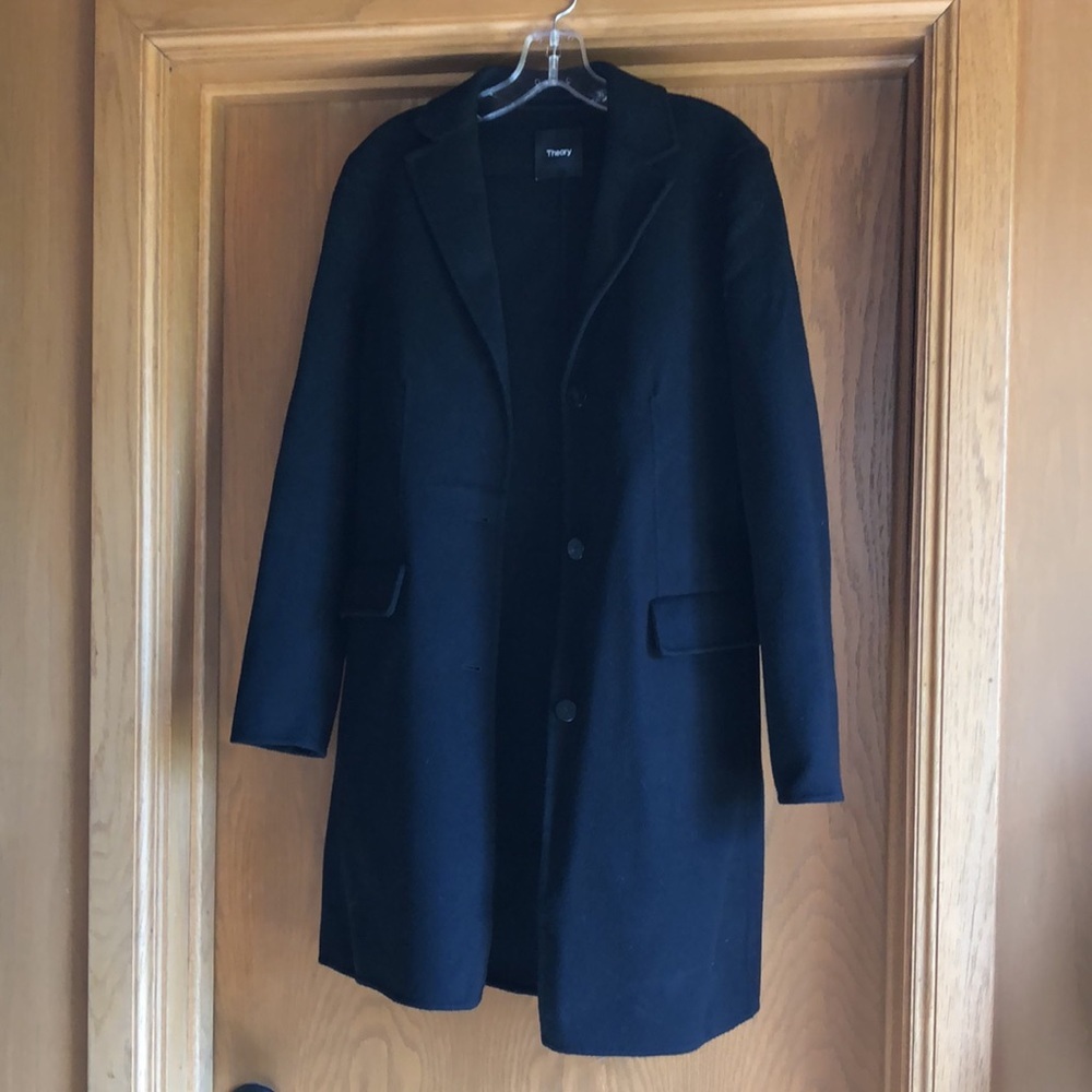 Theory Womens Black Cashmere And Wool Blend Unstructured Trench Coat Pockets S